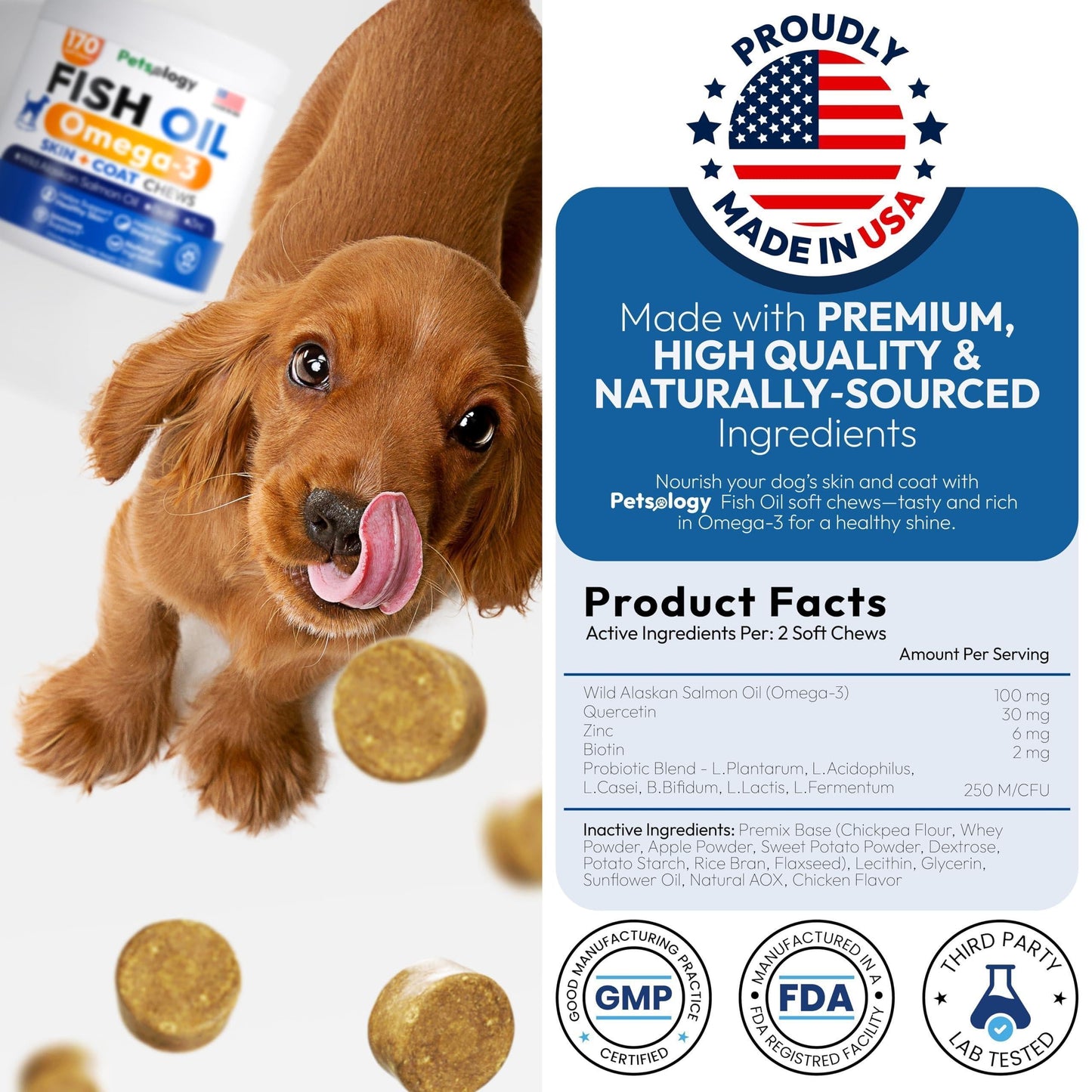 Omega 3 Fish Oil for Dogs 170 Chews Dogs Itchy Skin Allergy Relief Skin Coat