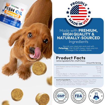 Omega 3 Fish Oil for Dogs 170 Chews Dogs Itchy Skin Allergy Relief Skin Coat