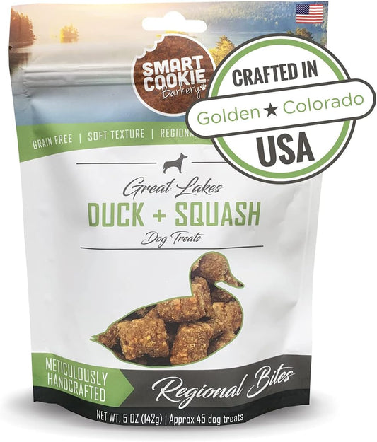 All Natural Soft Dog Treats - Duck & Squash - Training Treats for Dogs with Allergies or Sensitive Stomachs - Grain Free Dog Treats, Chewy, Human-Grade, Made in USA - 5Oz Bag