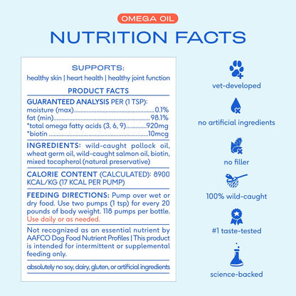 Omega 3 Fish Oil for Dogs & Cats - Promotes Healthy Skin, Shiny Coat, & Strong Joints - Made with Wild Alaskan Salmon Oil for Dogs – Tasty, Fast-Absorbing Omega 3 6 9 Liquid Supplement- 8Oz