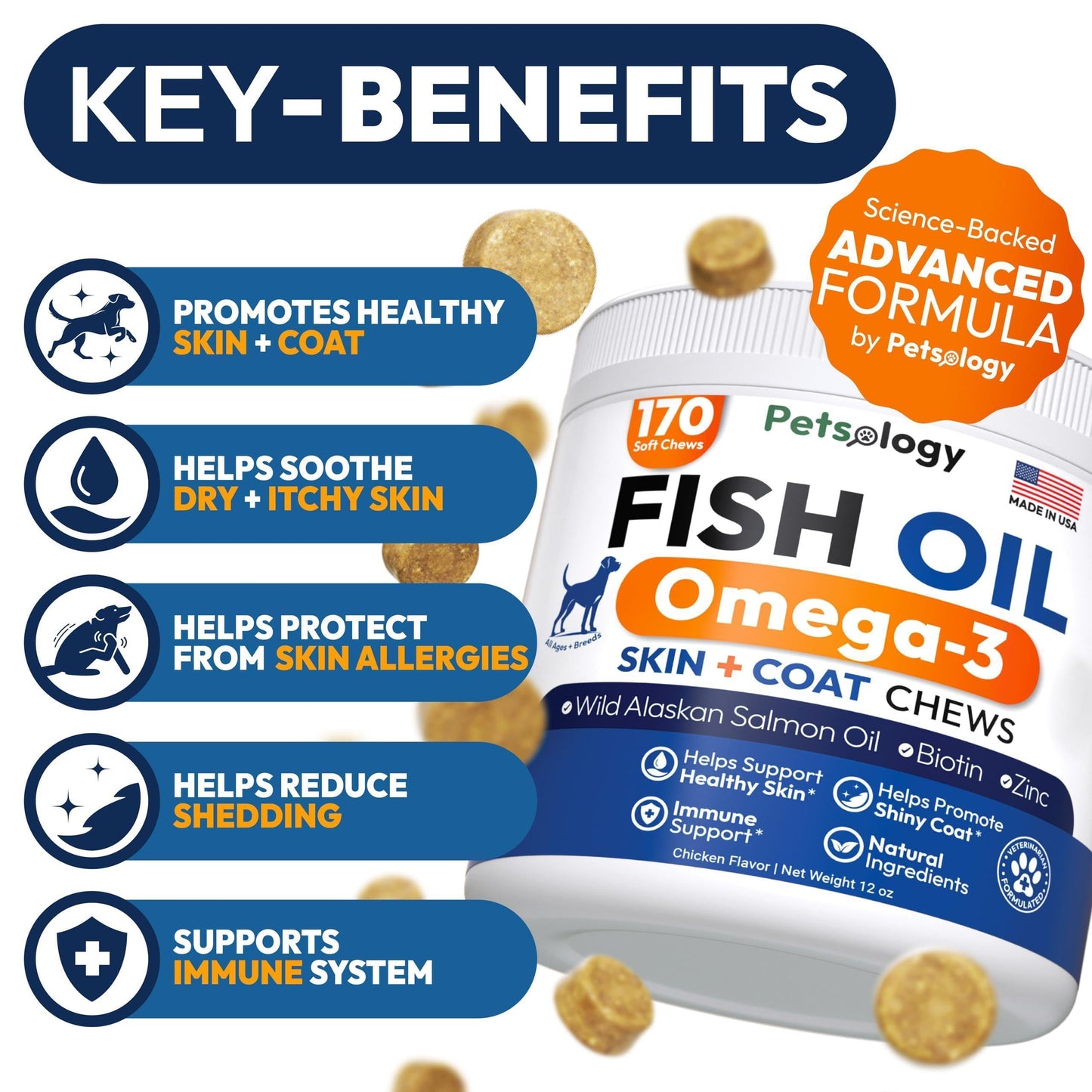 Omega 3 Fish Oil for Dogs 170 Chews Dogs Itchy Skin Allergy Relief Skin Coat