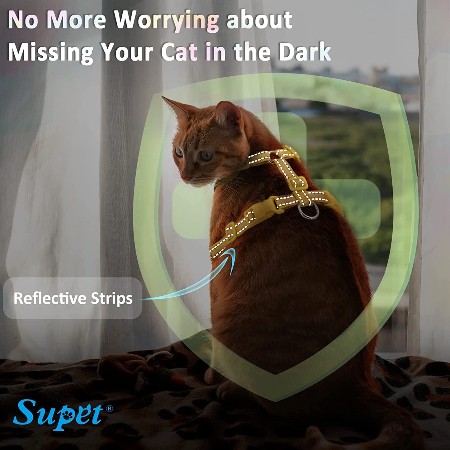 Cat Harness and Leash Escape Proof, Adjustable Breathable Cat Vest Harness with Reflective Trim, Cat Leash Set for Large Small Cats Kittens Puppies