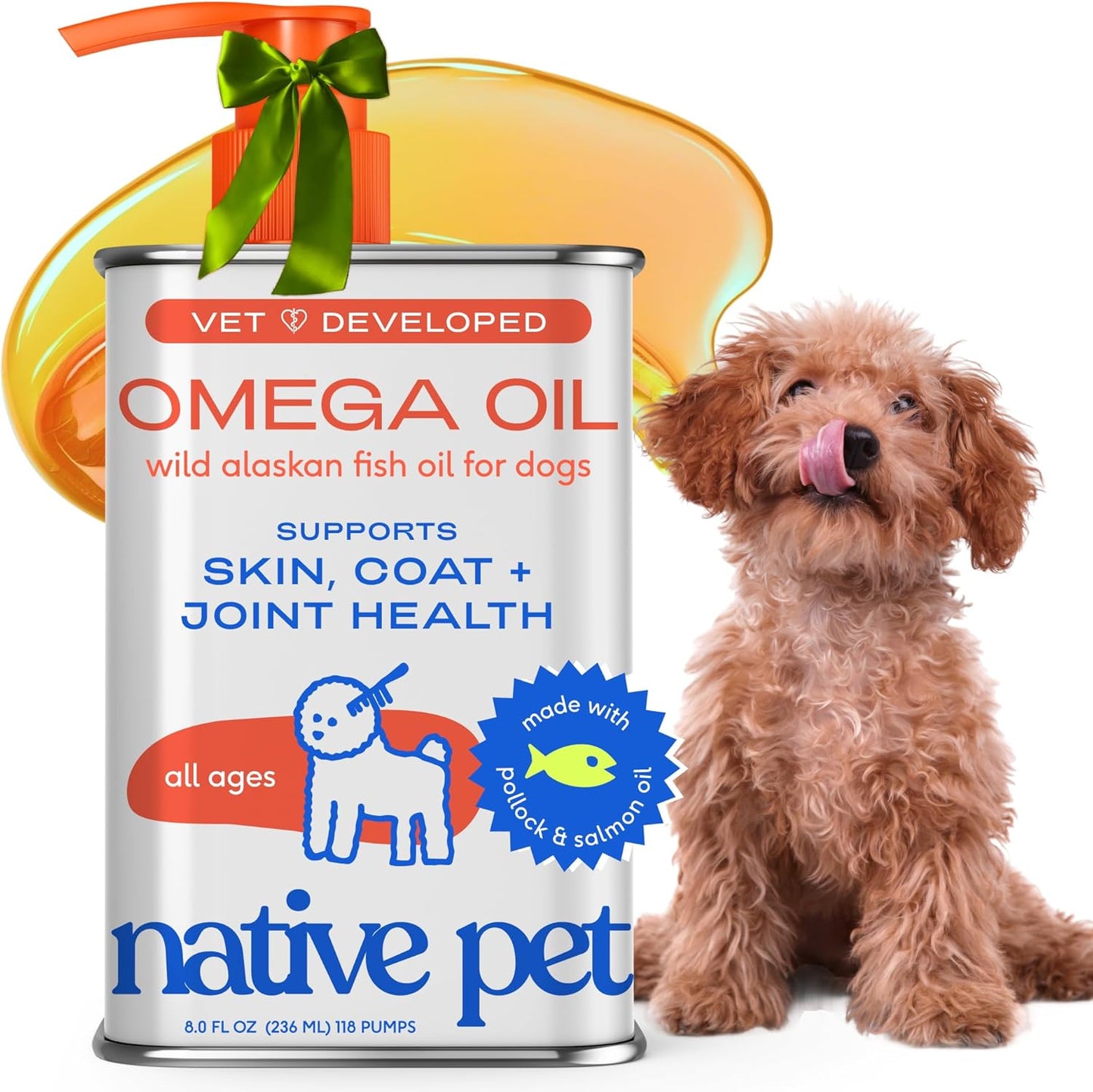 Omega 3 Fish Oil for Dogs & Cats - Promotes Healthy Skin, Shiny Coat, & Strong Joints - Made with Wild Alaskan Salmon Oil for Dogs – Tasty, Fast-Absorbing Omega 3 6 9 Liquid Supplement- 8Oz