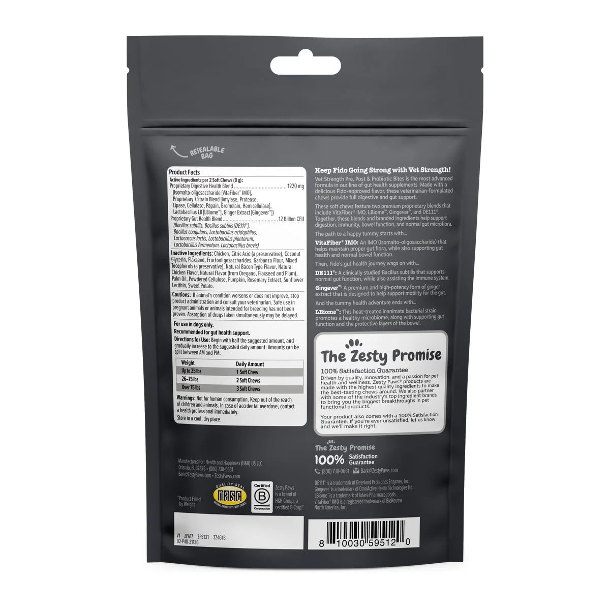 Vet Strength Pre, Post & Probiotic Bites for Dogs, Dog Supplement for Gut Health, 60 Count