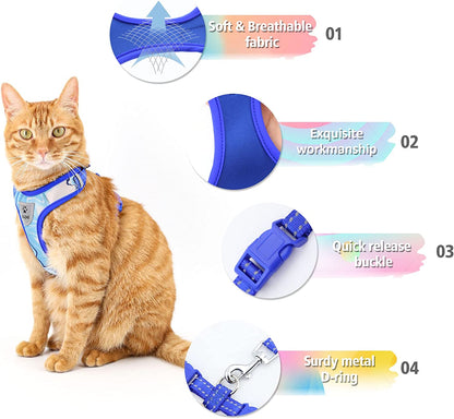 Cat Harness and Leash Escape Proof, Adjustable Breathable Cat Vest Harness with Reflective Trim, Cat Leash Set for Large Small Cats Kittens Puppies